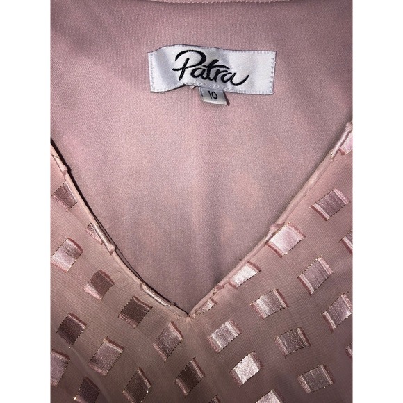 Patra Shift Dress 10 Pink Chiffon Geometric‎ Satin Shimmer Sheer Sleeve Vintage - Picture 3 of 6